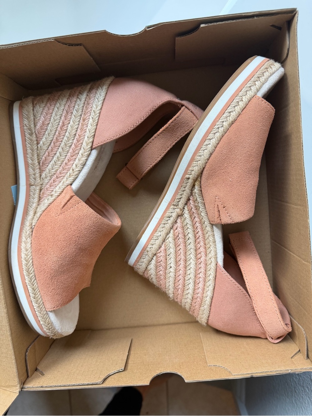 Toms Peach Suede Espadrille Slingback Wedges